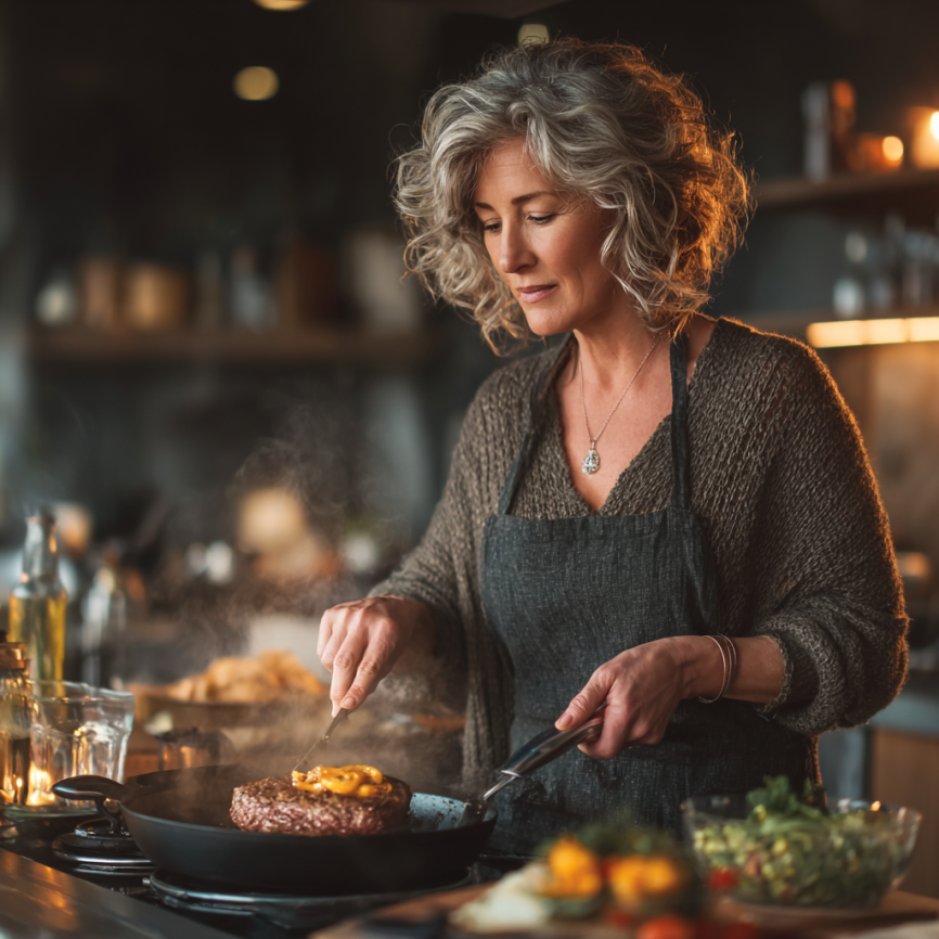 Літня пара готує здорову їжу разом