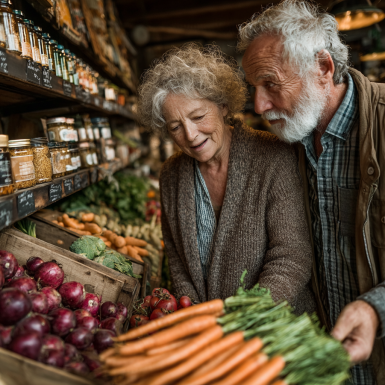 Літня пара готує здорову їжу разом