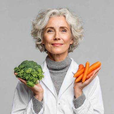 Літня жінка з корисними продуктами